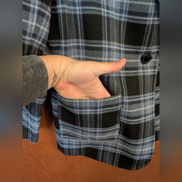 Vintage Blair Baby Blue Plaid Oversized Lightweight Blazer With Shoulder Pads - Picture 3 of 9